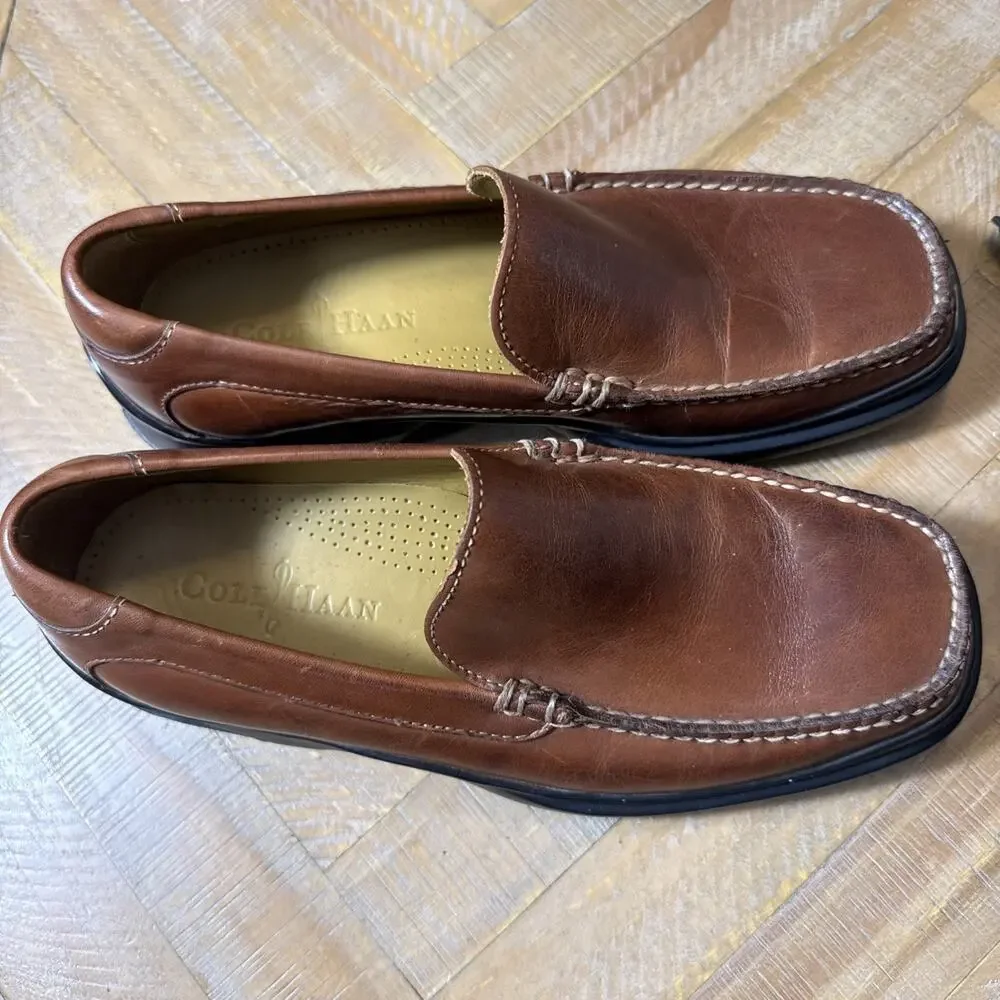 Cole Haan Men’s 7.5 W Brown Leather Slip On Loafers Comfort Dress Casual Shoes